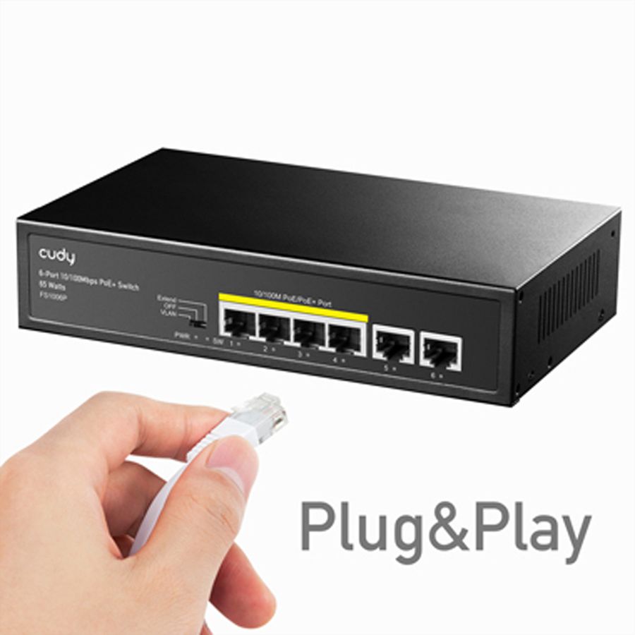 CUDY FS1006P 6-poorts 10/100M PoE+ Switch 60W