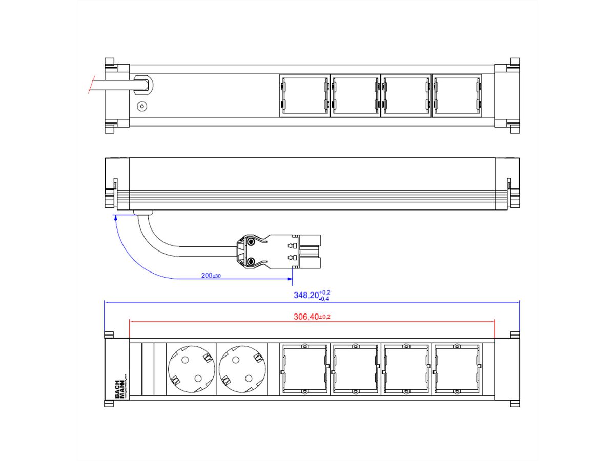 BACHMANN POWER FRAME Large 2x earthing contact 4x ABD