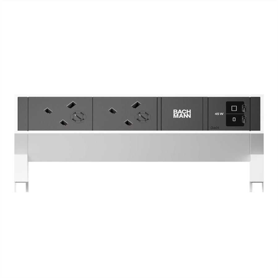 BACHMANN DESK2 2xUK 1xUSB C/C 45W, L=0,2m RAL9010
