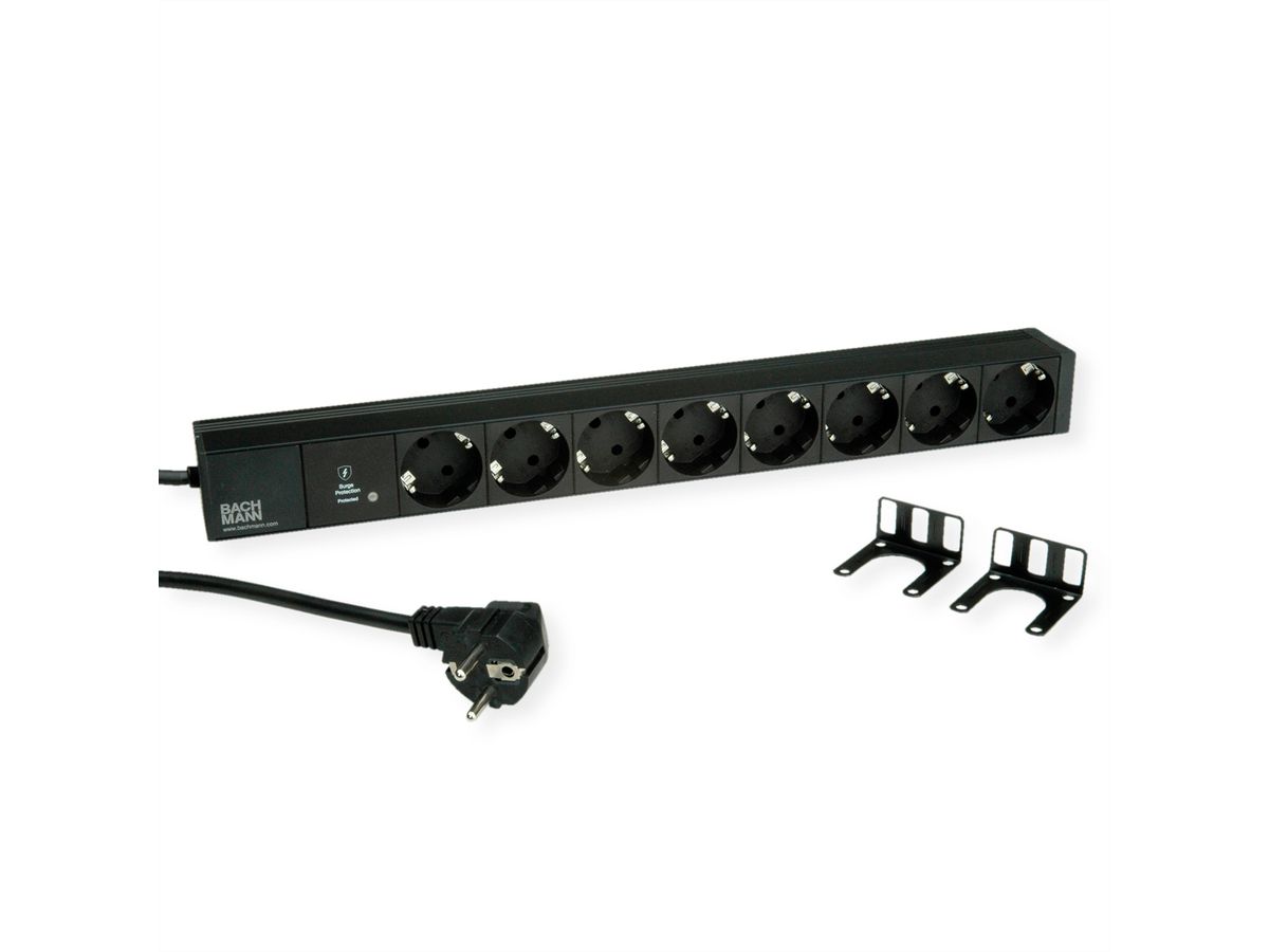 BACHMANN 19" 1U 8xCEE7/3 sw 1xSPD-Plus 2,0m CEE7/7