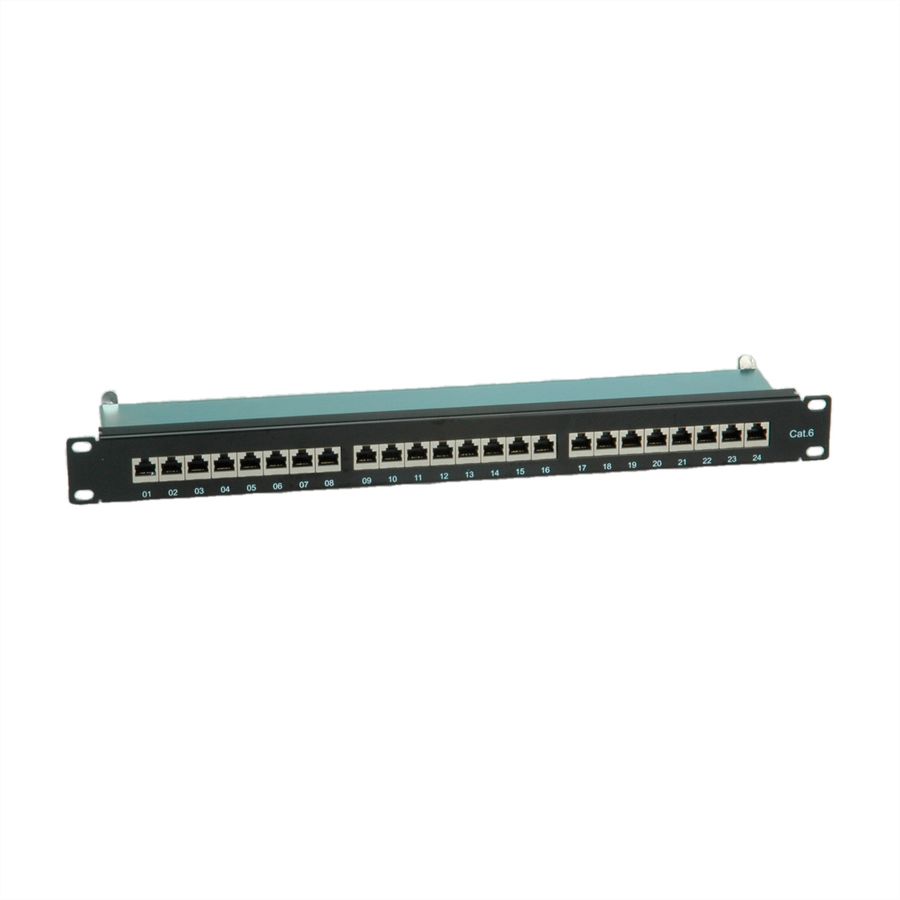 VALUE Cat.6 (Klasse E) 19" patch paneel, 24 P, afgeschermd, zwart