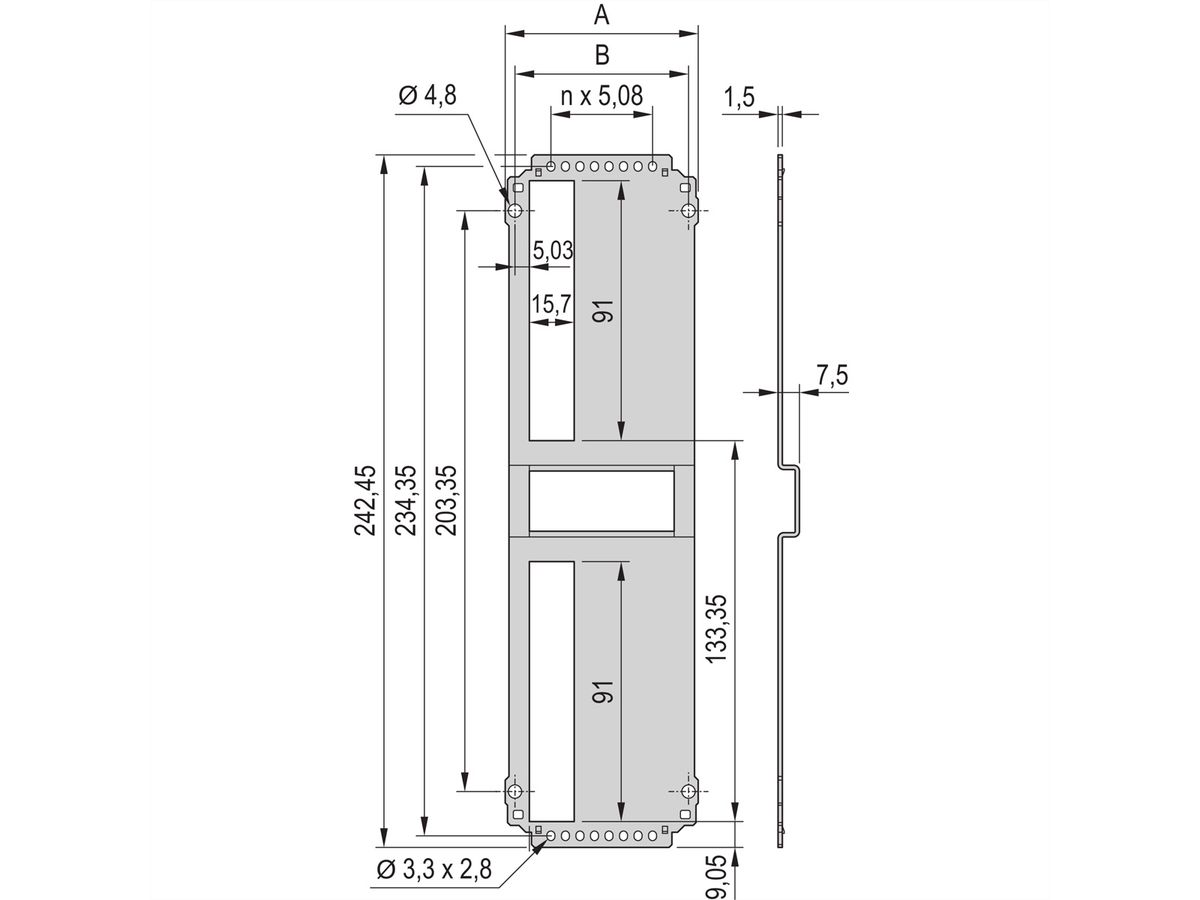 SCHROFF Frame Insteekeenheid Achterpaneel, uitsparing voor een connector, 6 HE, 14 PK