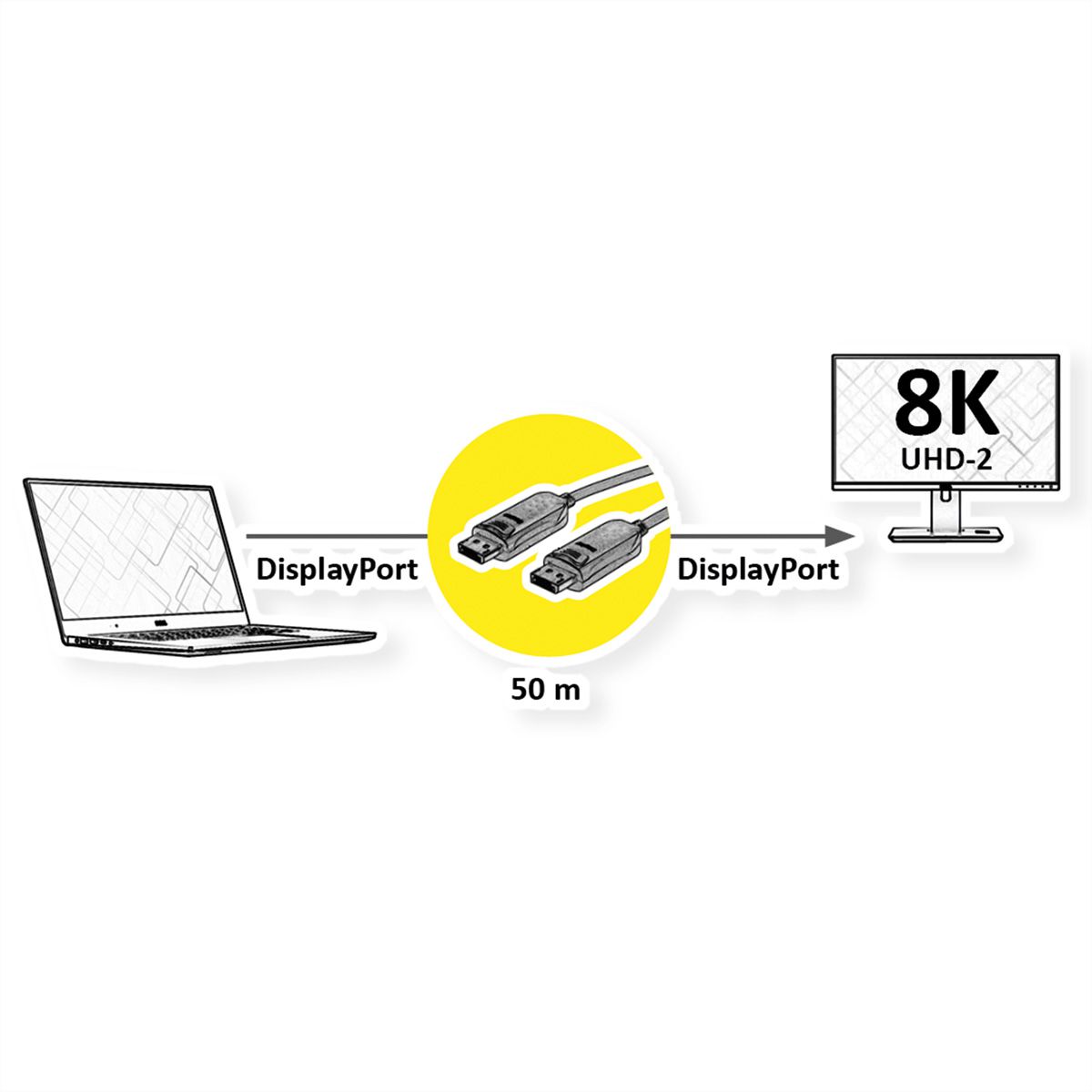 ROLINE DisplayPort v1.4 Cable (AOC), M/M, 50 m
