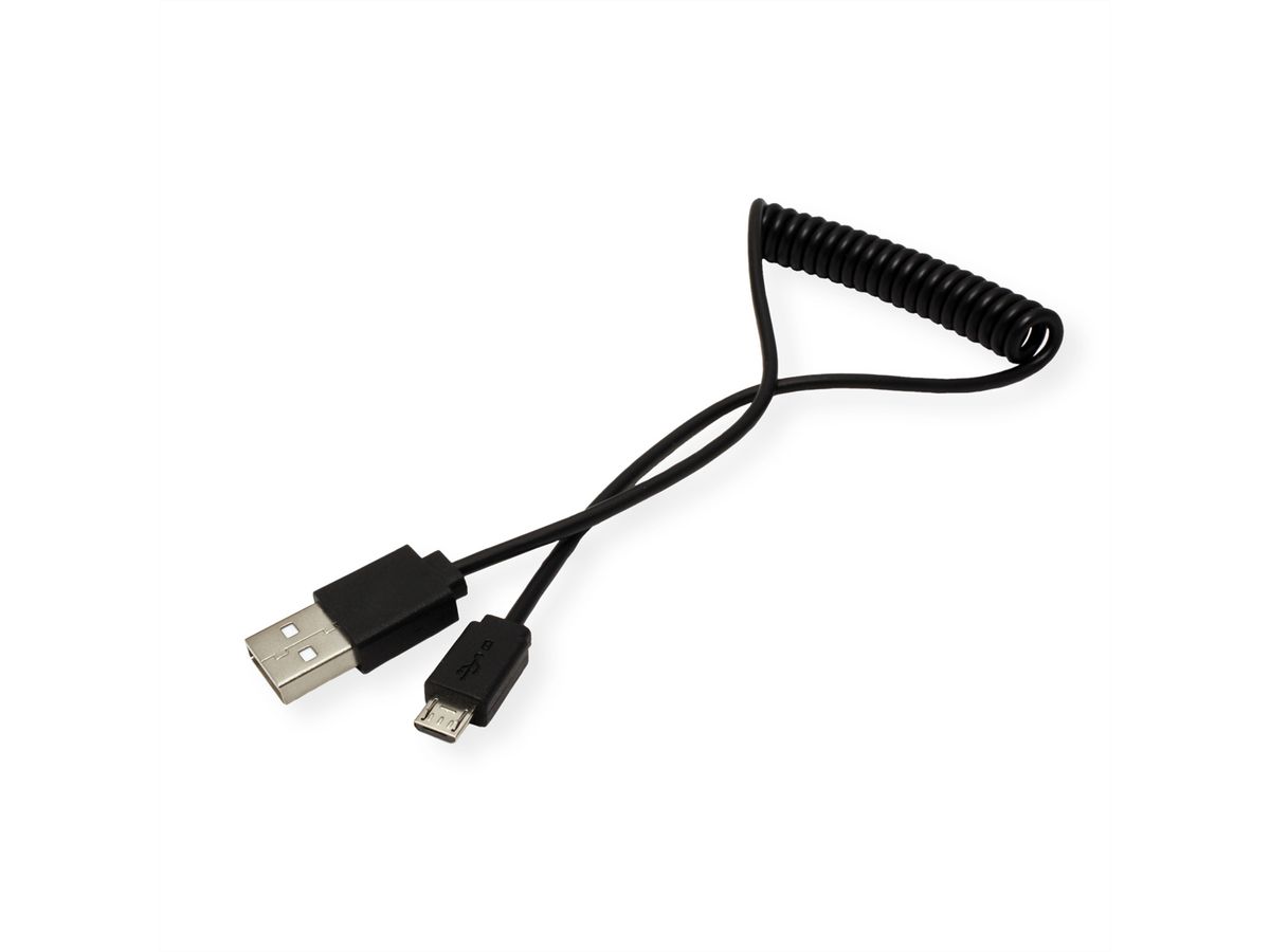 ROLINE USB 2.0 Spiraalkabel, A male - Micro B male, 1 m
