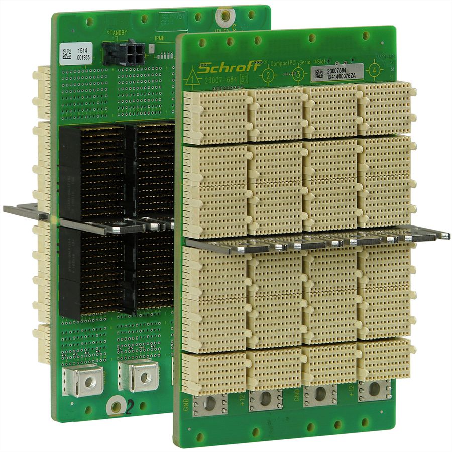 SCHROFF CPCI seriële backplane, 3 HE, 4 sleuven, systeemsleuf links, full mesh, met RIO