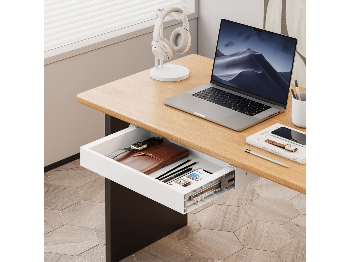 VALUE Ultra-Slim Underdesk Mount Storage Drawer, 420 mm width, white