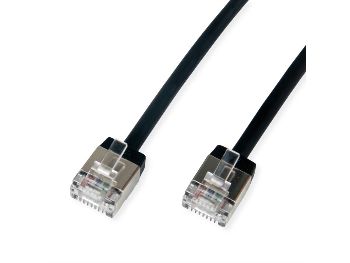 ROLINE U/FTP DataCenter Patchkabel Cat.6A (Klasse EA), LSOH, dun, extra korte stekker, zwart, 0,5 m
