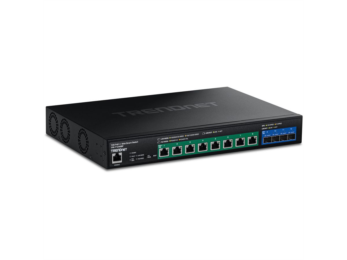 TRENDnet TPE-7124SBF 12-Port Switch 720W 10G PoE++  Web Smart Switch