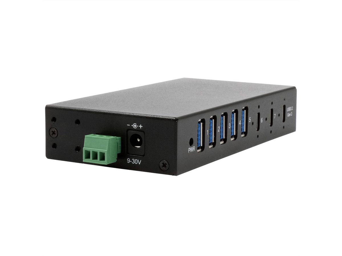 EX-12297HMS 7 Port USB 3.2 Gen 2x1 Metall HUB, mit 2x USB-C und 5x USB-A 3.2 Gen 1 Ports