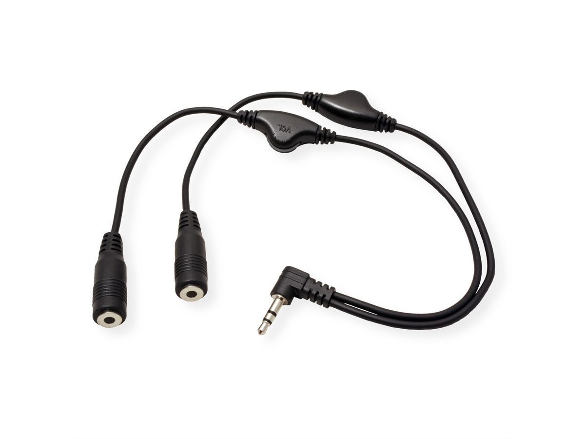 ROLINE Y Audio Cable with 3.5 mm Stereo Plug (2x speaker lines), Volume Control