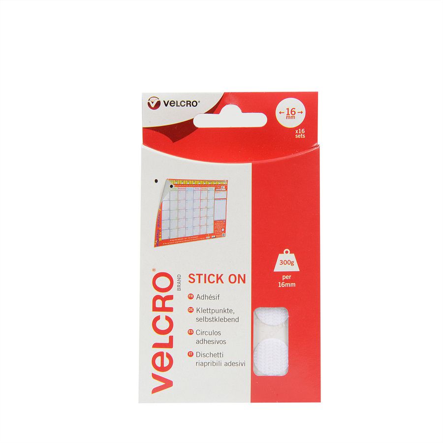 VELCRO® klittenbandstippen zelfklevend haken en lussen 16 mm x 16 sets Wit