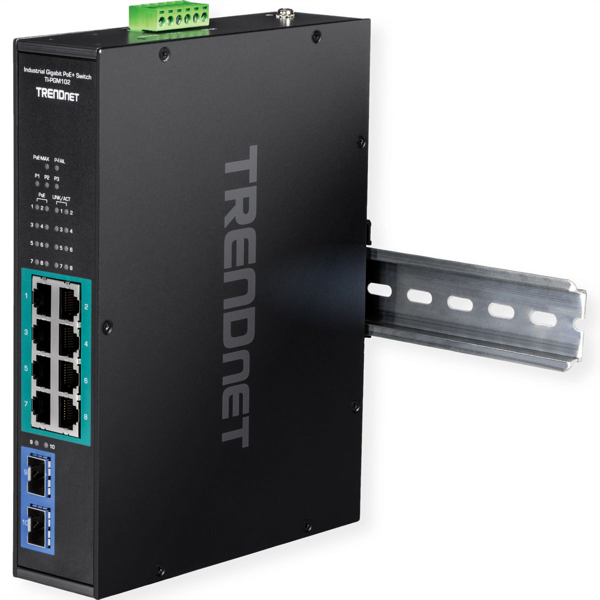 TRENDnet TI-PGM102 10-poorts Rail Switch Industrieel Gigabit PoE+