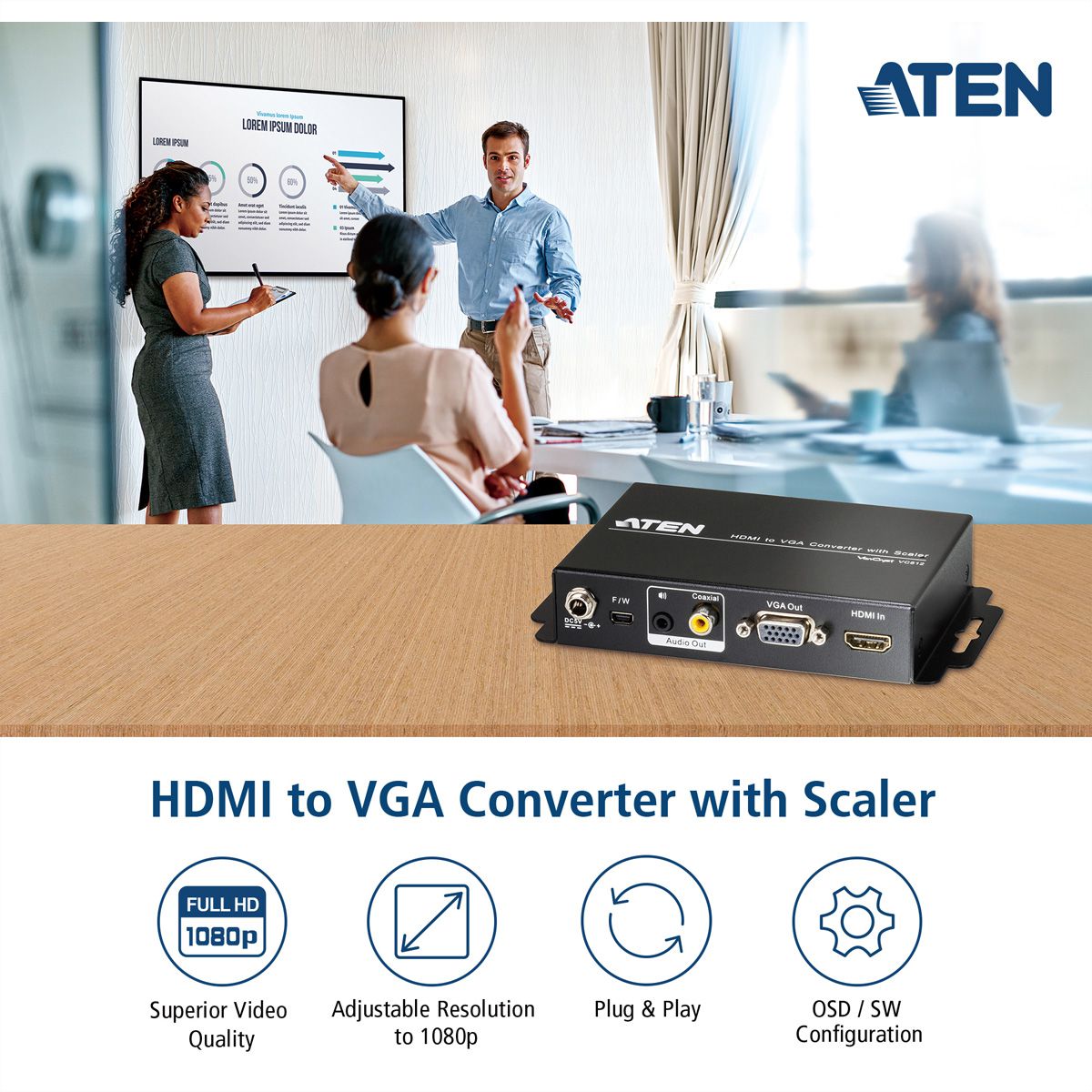 ATEN VC812 HDMI naar VGA converter met schaalfunctie