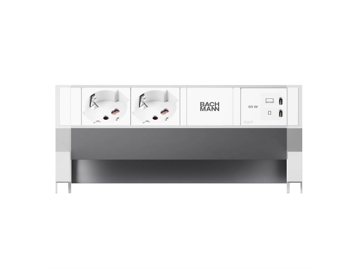 BACHMANN DESK2 ALU WHITE 2xP40, 1x USB-C 65W, L=0.2m, RAL9010