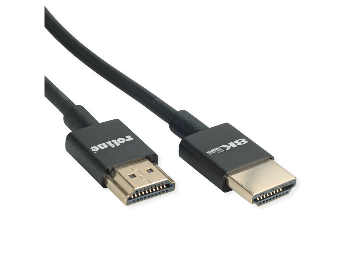 ROLINE 8K HDMI Ultra HD-kabel met Ethernet  , dun, Male/Male, zwart, 1 m