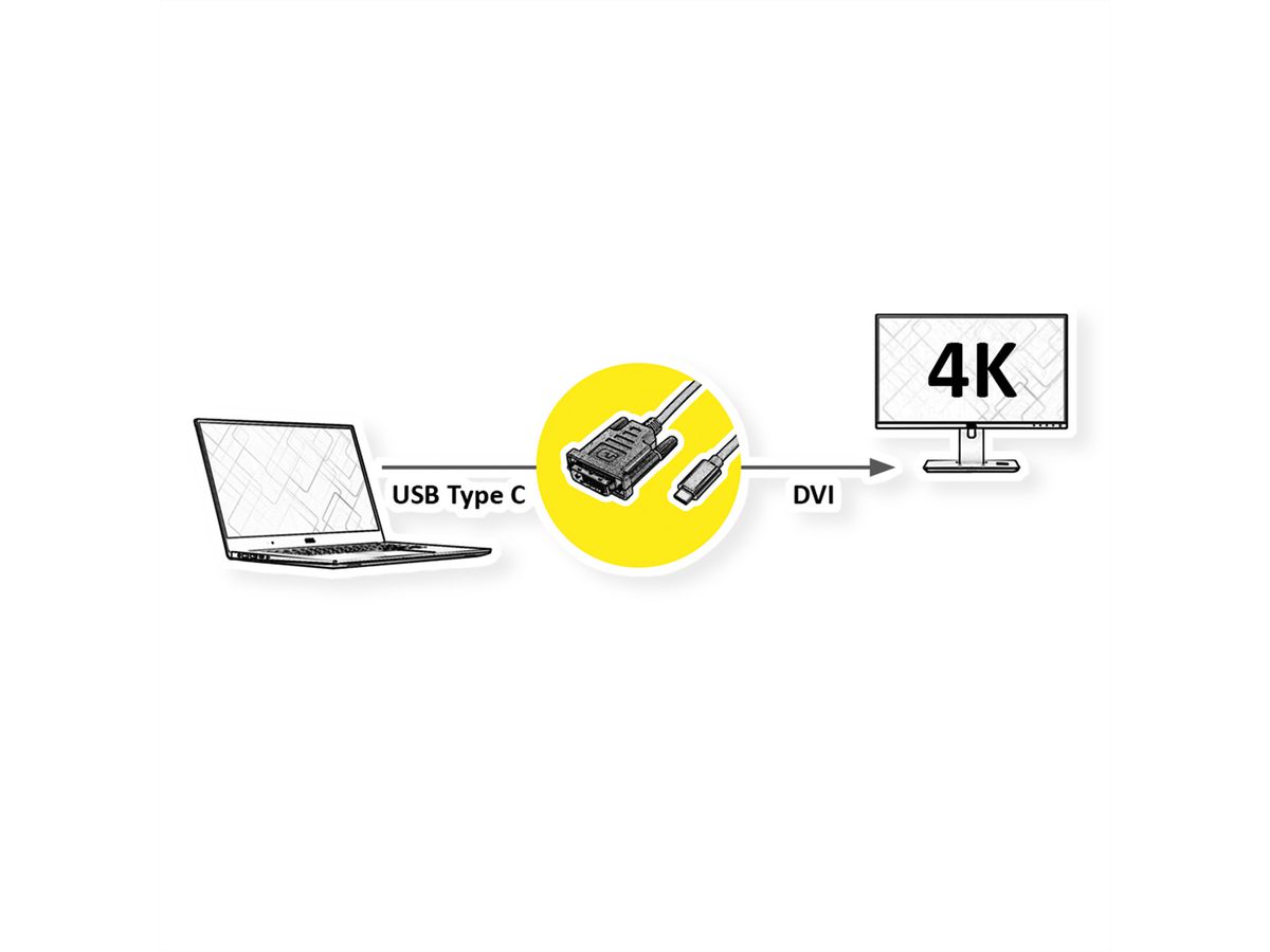 ROLINE USB type C - DVI adapterkabel, M/M, 2 m