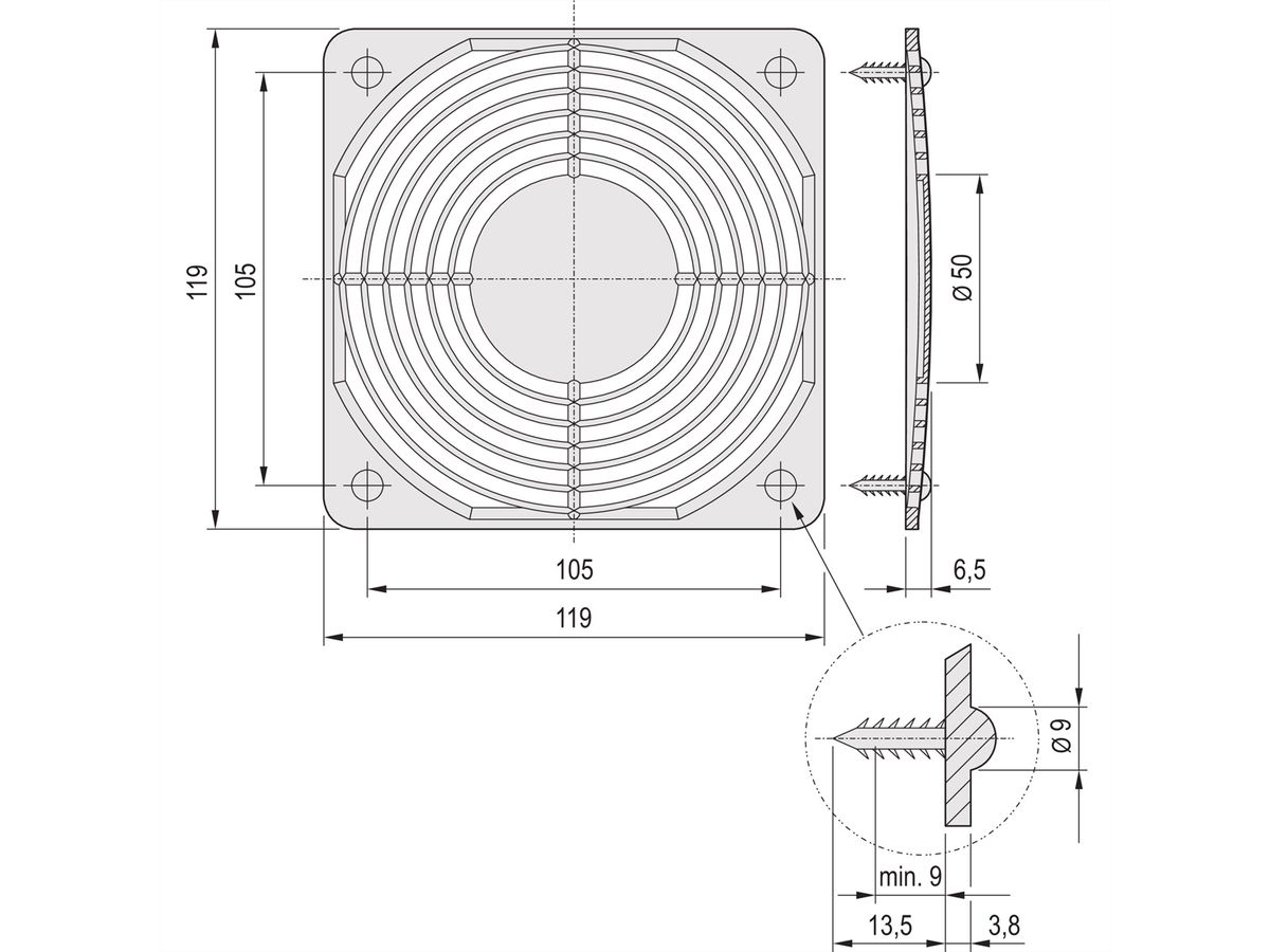 SCHROFF Protective Grille, Plastic, Snap-In