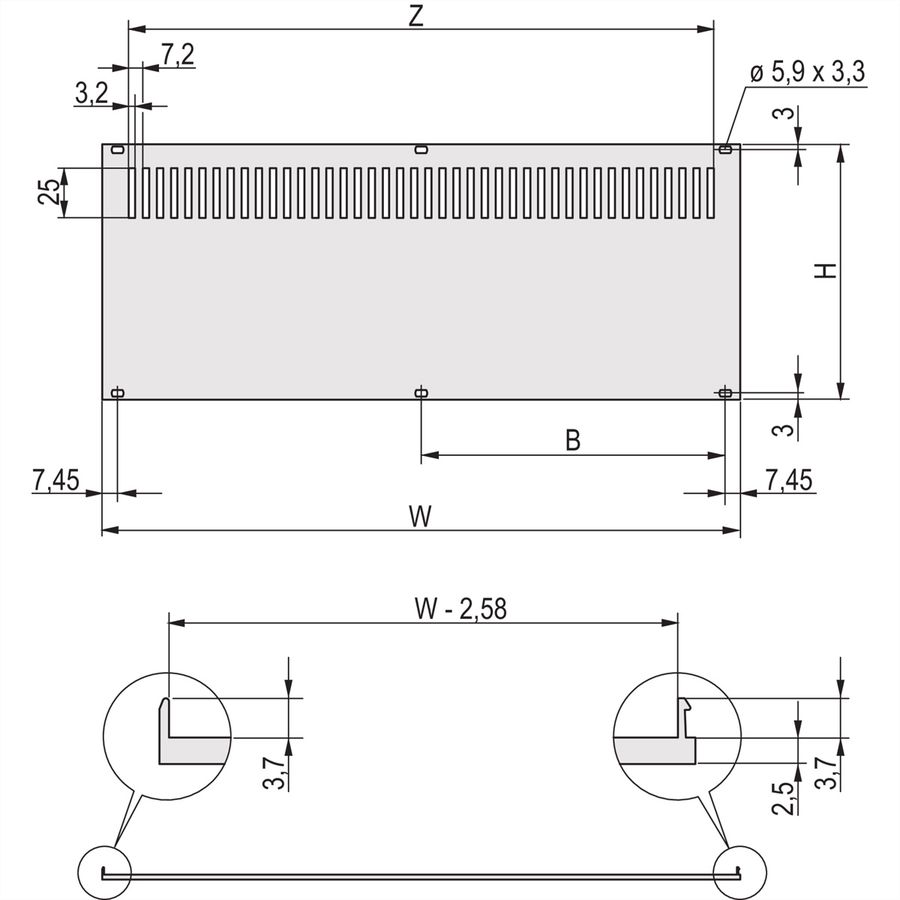SCHROFF Rear Panel for RatiopacPRO/PropacPRO, Perforated, Retrofit Shielding, Textile, 3 U, 84 HP