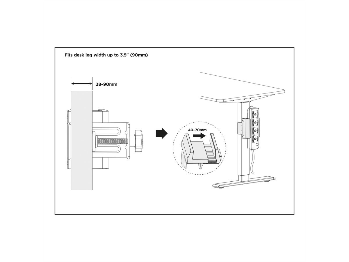 VALUE Clamp-On Power Strip Holder, Desk Leg Mount, white