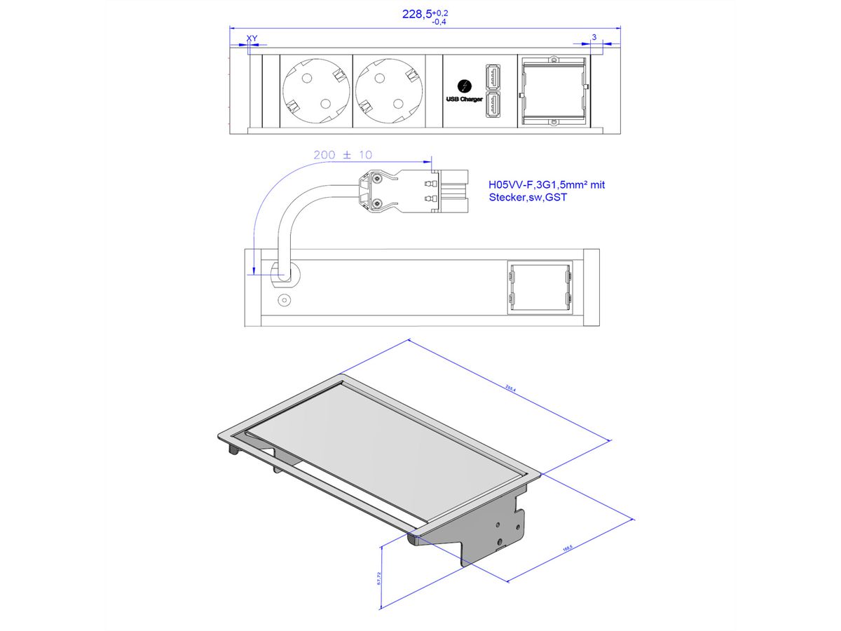 BACHMANN CONEO SET 2x Geaard stopcontact, 1x ABD, 1xUSB oplader, zilver