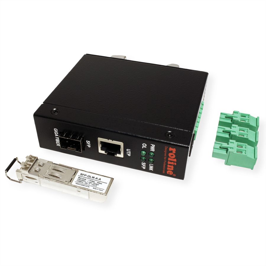 ROLINE Industrial Converter RJ-45, incl. mini GBIC, Fiber Optic 1000SX/LC