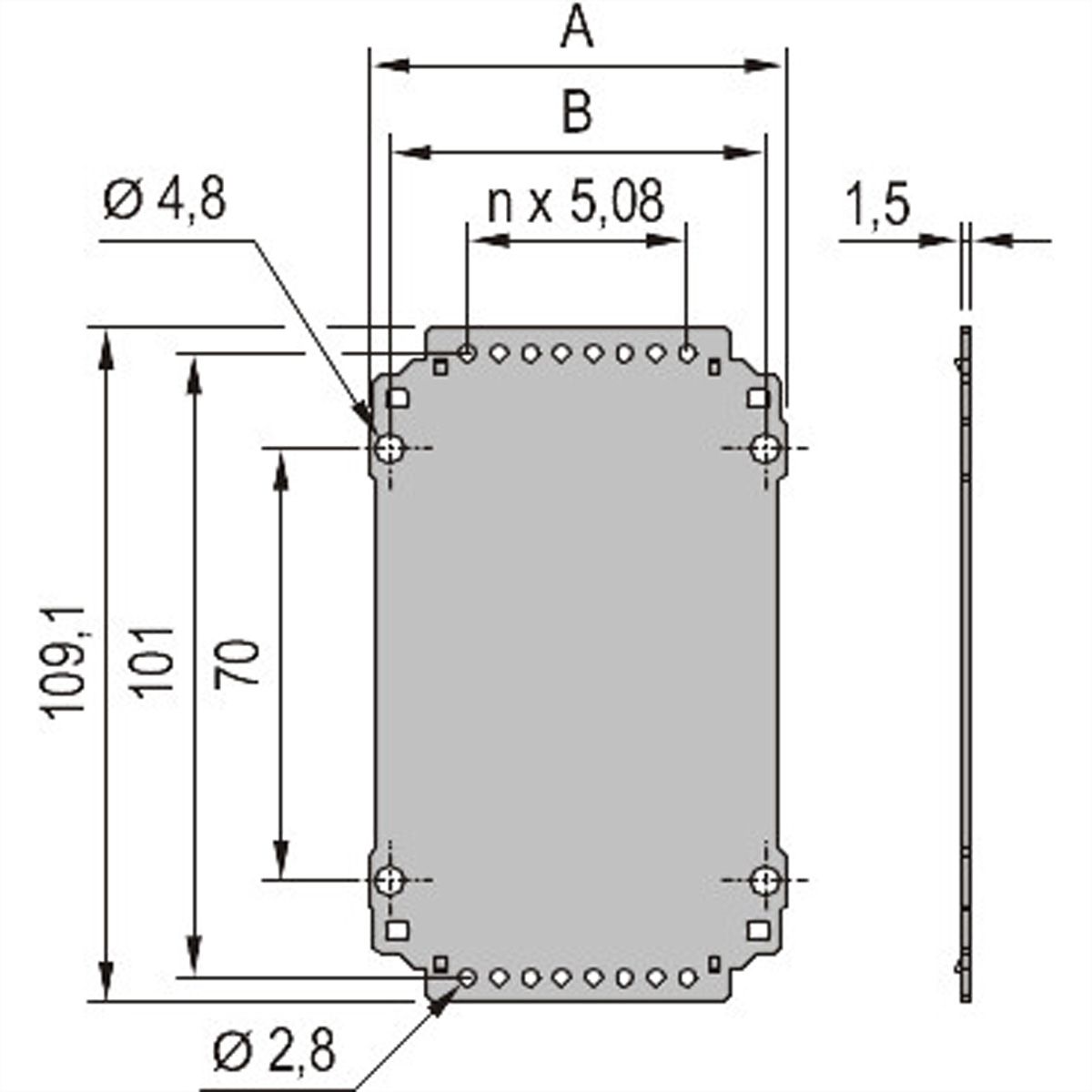 SCHROFF montageframe insteekmodule achterpaneel glad, 3 HE, 10 HE