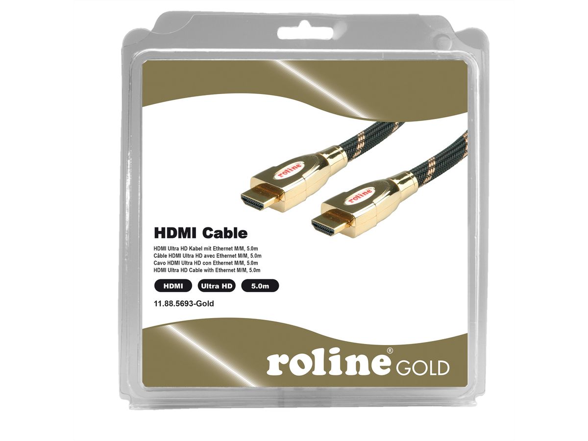 ROLINE GOLD HDMI Ultra HD Cable + Ethernet, M/M, Retail Blister, 5 m