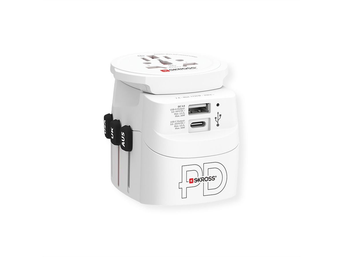 Skross PRO Light USB AC30PD World Travel Adapter, worldwide