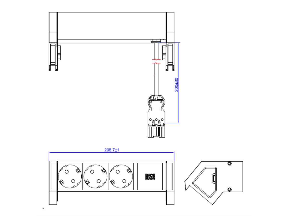 BACHMANN DESK2 ALU WHITE 3xCEE7/3 0.2m GST18 RAL9010