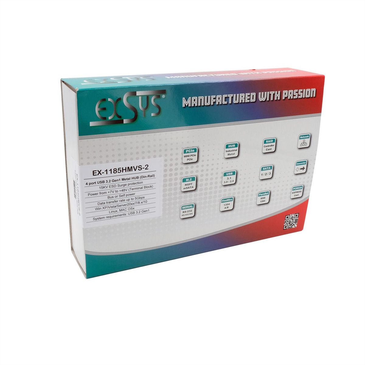 EXSYS EX-1185HMVS-2 4-Port Metall USB 3.2 Gen1 mit 15KV ESD Überspannungs-Schutz