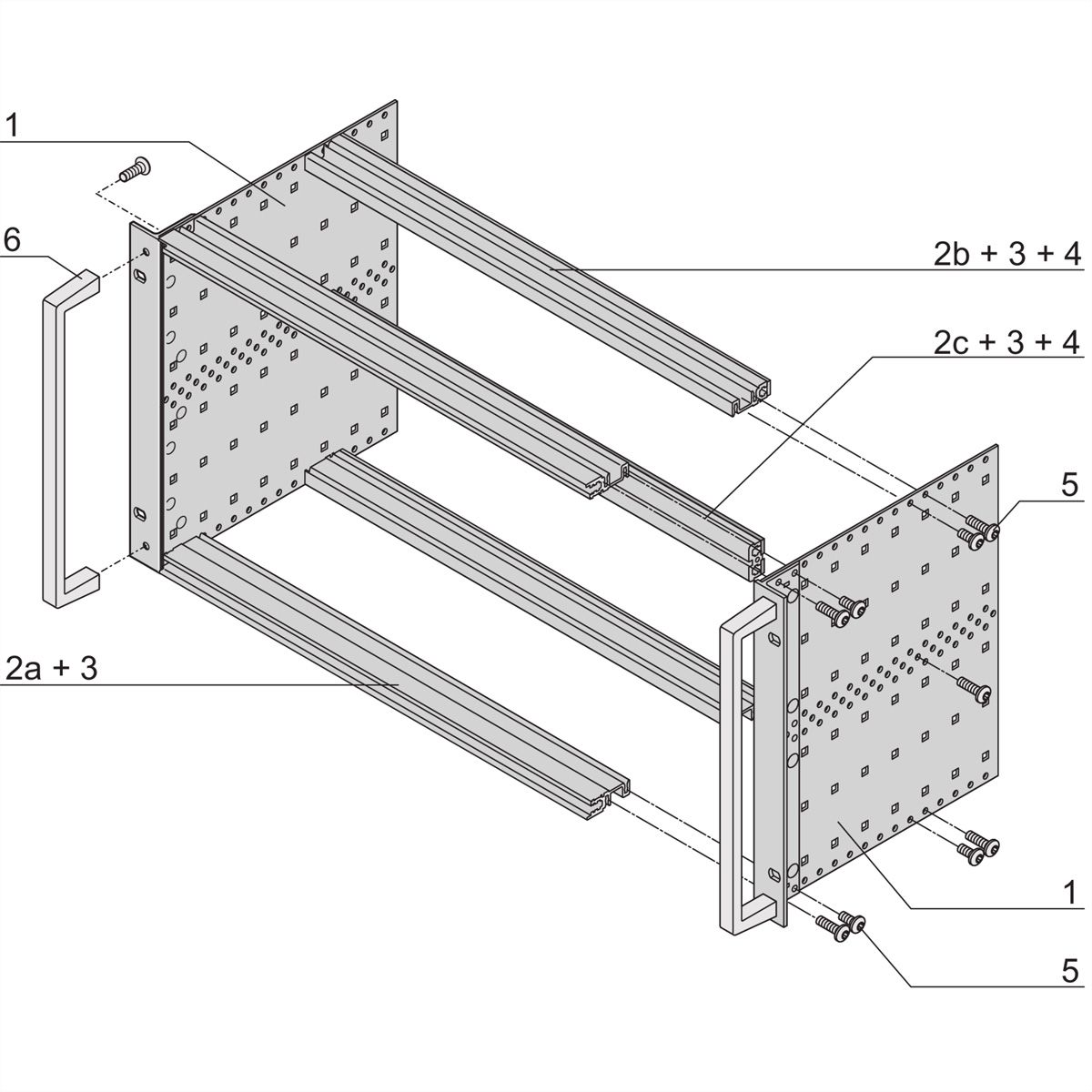 SCHROFF EuropacPRO 19" moduledrager voor moduledrager, zwaar, achteraf af te schermen, met handgreep vooraan, 6 HE, 175 mm