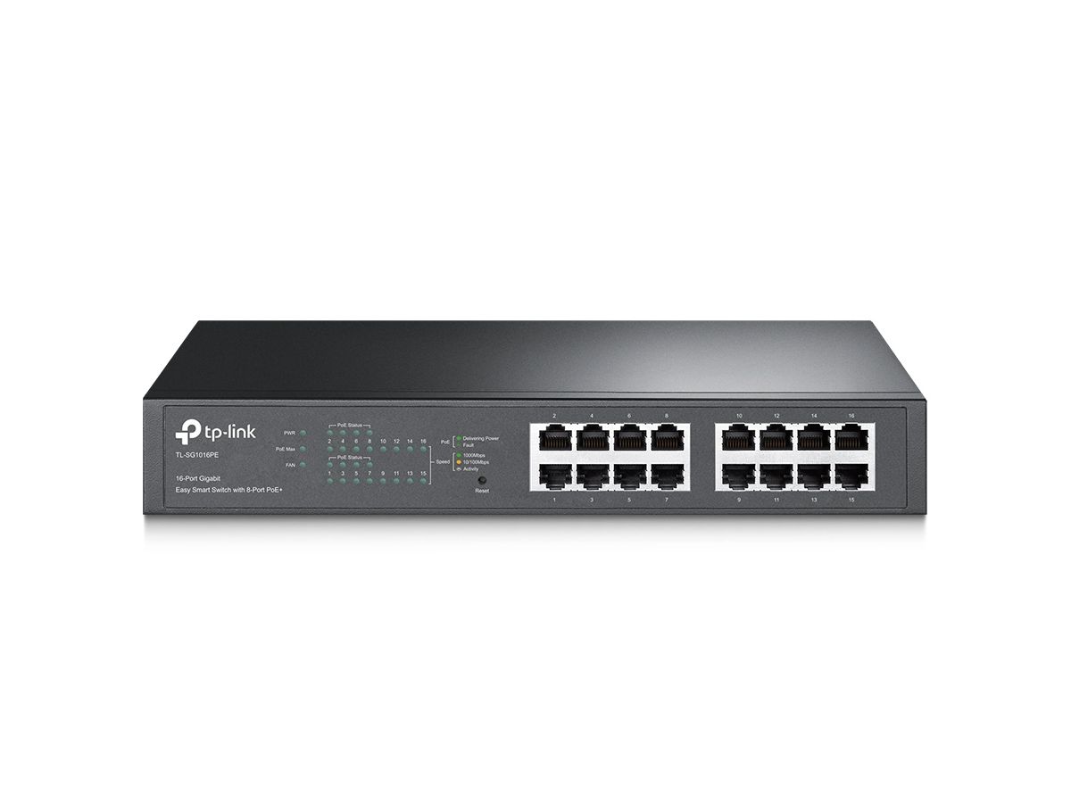 TP-LINK TL-SG1016PE netwerk-switch Managed Gigabit Ethernet (10/100/1000) Zwart Power over Ethernet (PoE)