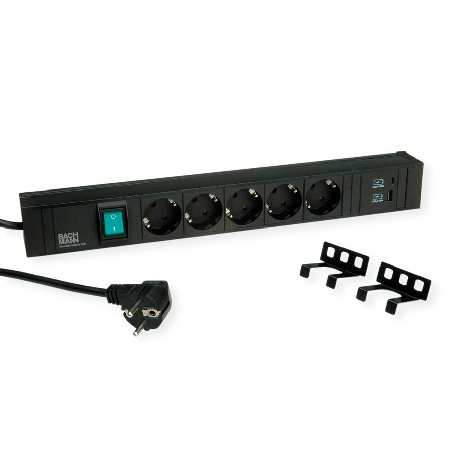 BACHMANN CONNECT LINE 5xprotective contact, Switch USB A&C 22W, black