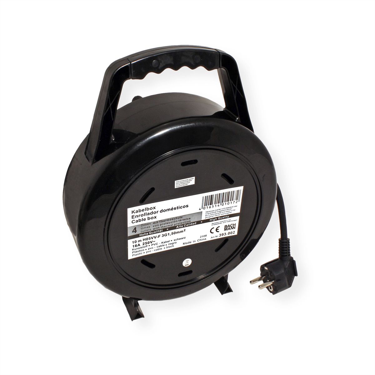 BACHMANN geaarde haspel 4-voudig AC230V kabel, 10m