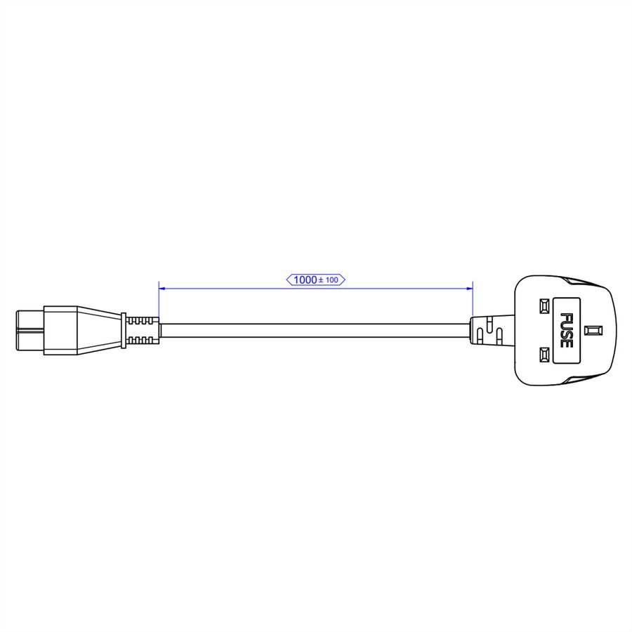 BACHMANN H05VV-F 3G0,75 mm² zwart L: 1,0 m, UK/IEC C5