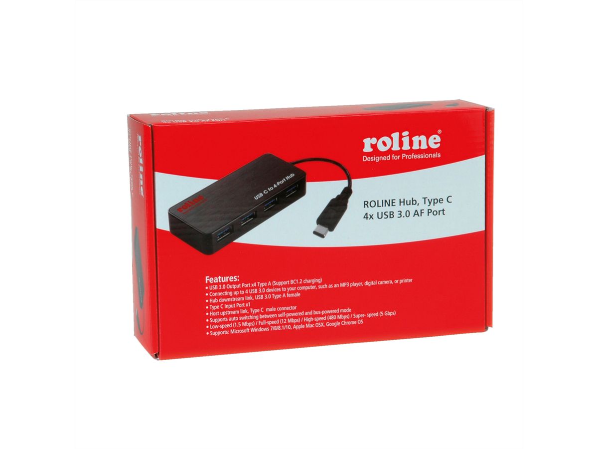 ROLINE USB 3.2 Gen 1 Hub, 4-voudig, type C aansluitkabel