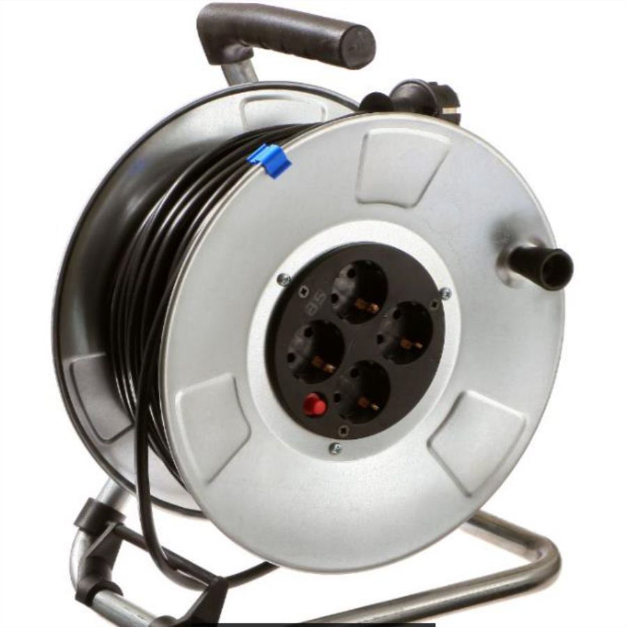 BACHMANN sheet steel cable reel 4-f. 25m, H05RR-F 3G1.5mm, IP20