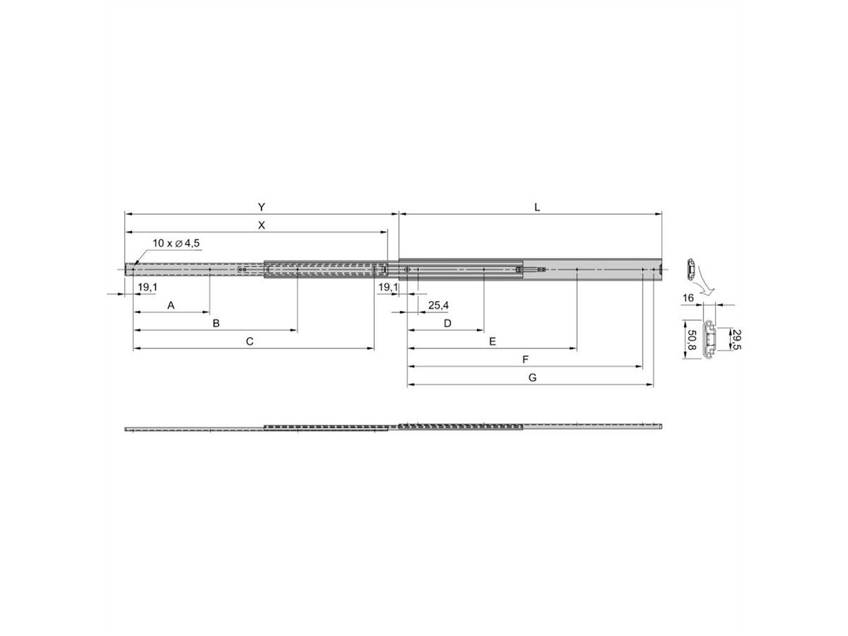 SCHROFF telescopische geleider Universeel, 2 U, 2 U 305L