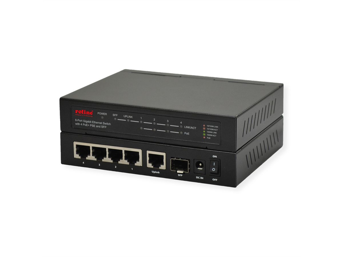 ROLINE Gigabit Ethernet Switch 6 poorten (5x 10/100/1000 + 1x SFP, 4x PoE+)