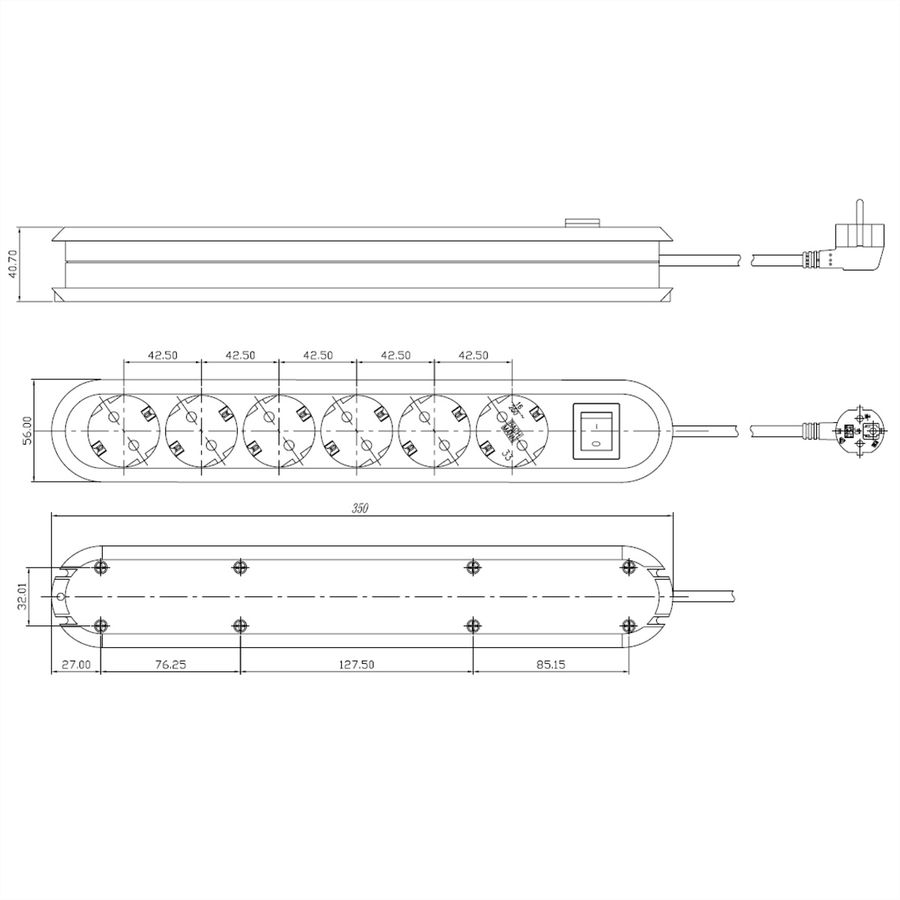 BACHMANN SMART socket strip 6x earthing contact, aluminium, with switch, white, 3 m