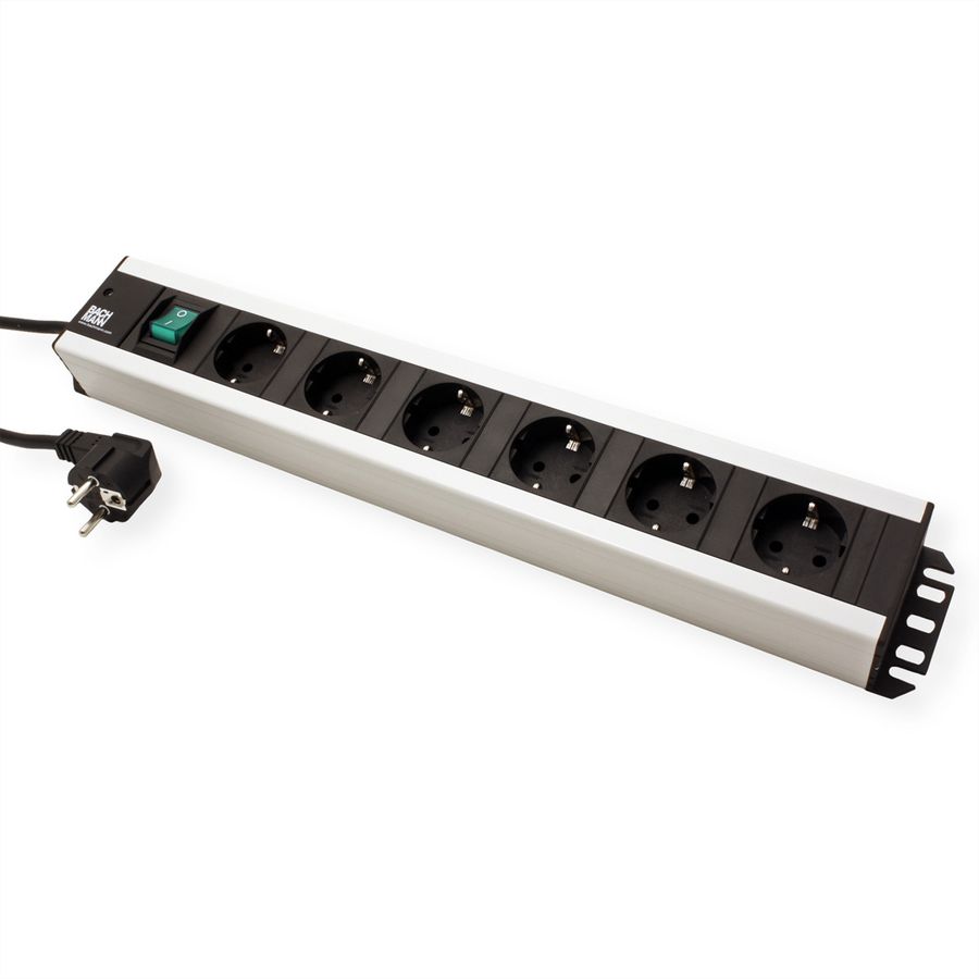 BACHMANN Craftsman socket strip 6x earthing contact, switch, 19-inch rack compatible, 2 m