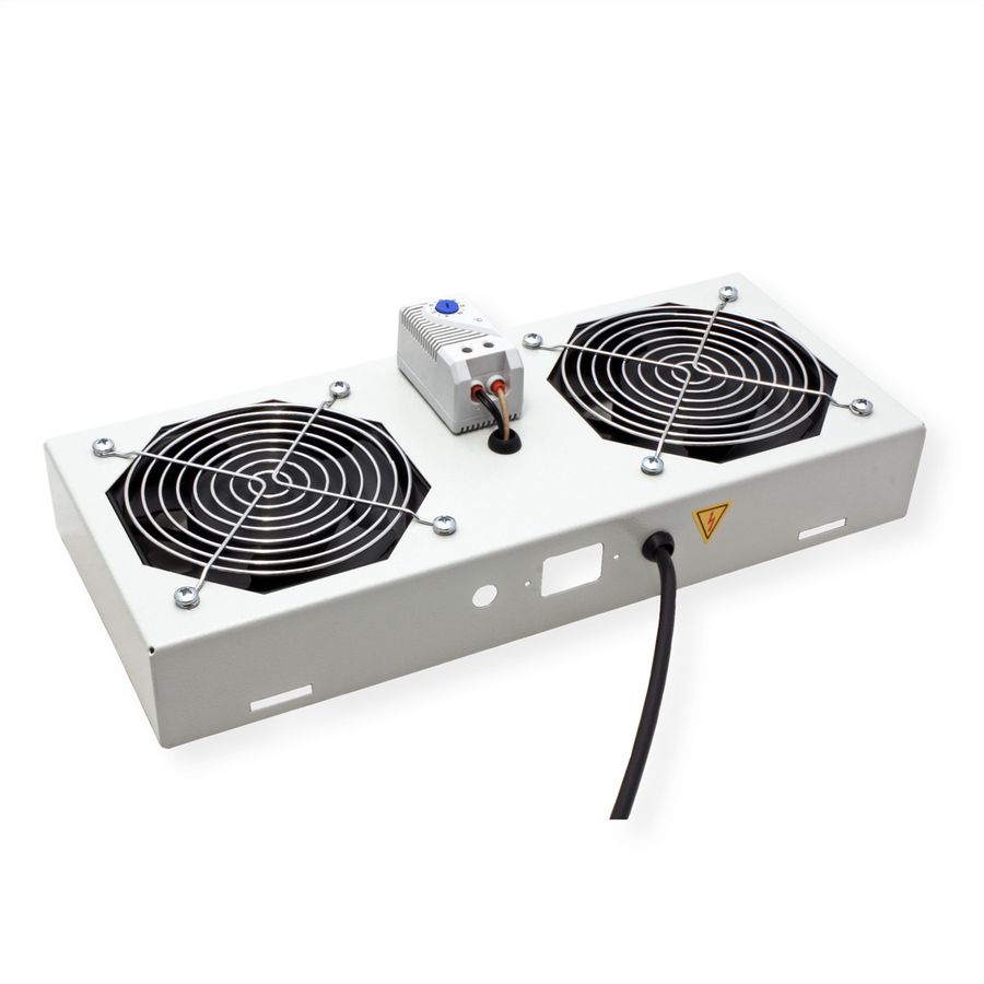 ROLINE Fan unit 2 fans, thermostat, for 19-inch wall housing grey