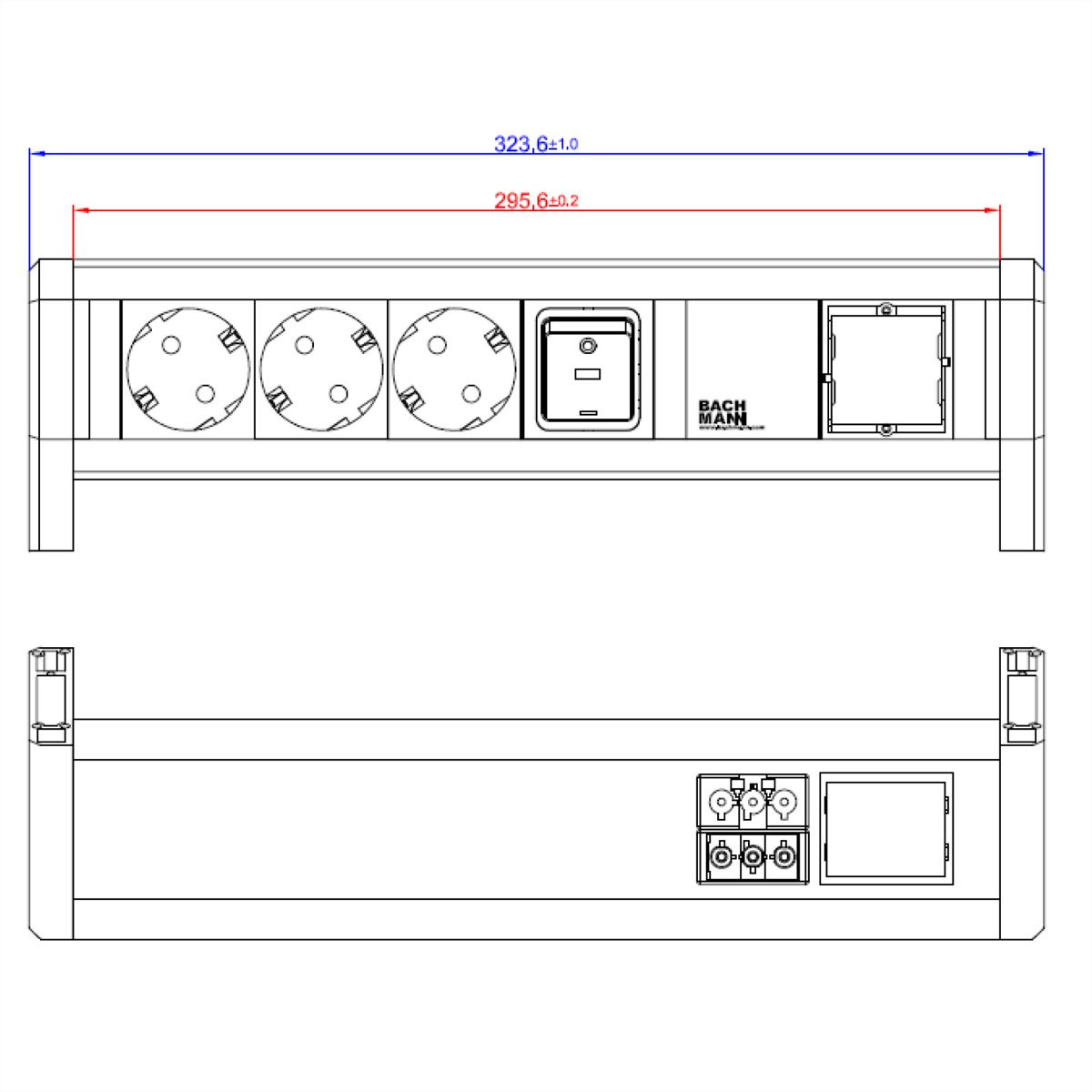 BACHMANN DESK 1x schakelaar 3x geaard stopcontact 1x ABD GST18