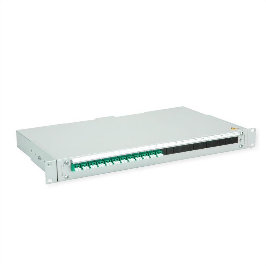 TELEGÄRTNER BASIS V LWL-Panel mit Kupplungen & Pigtails, 12x LC Duplex, grün, OS2 APC