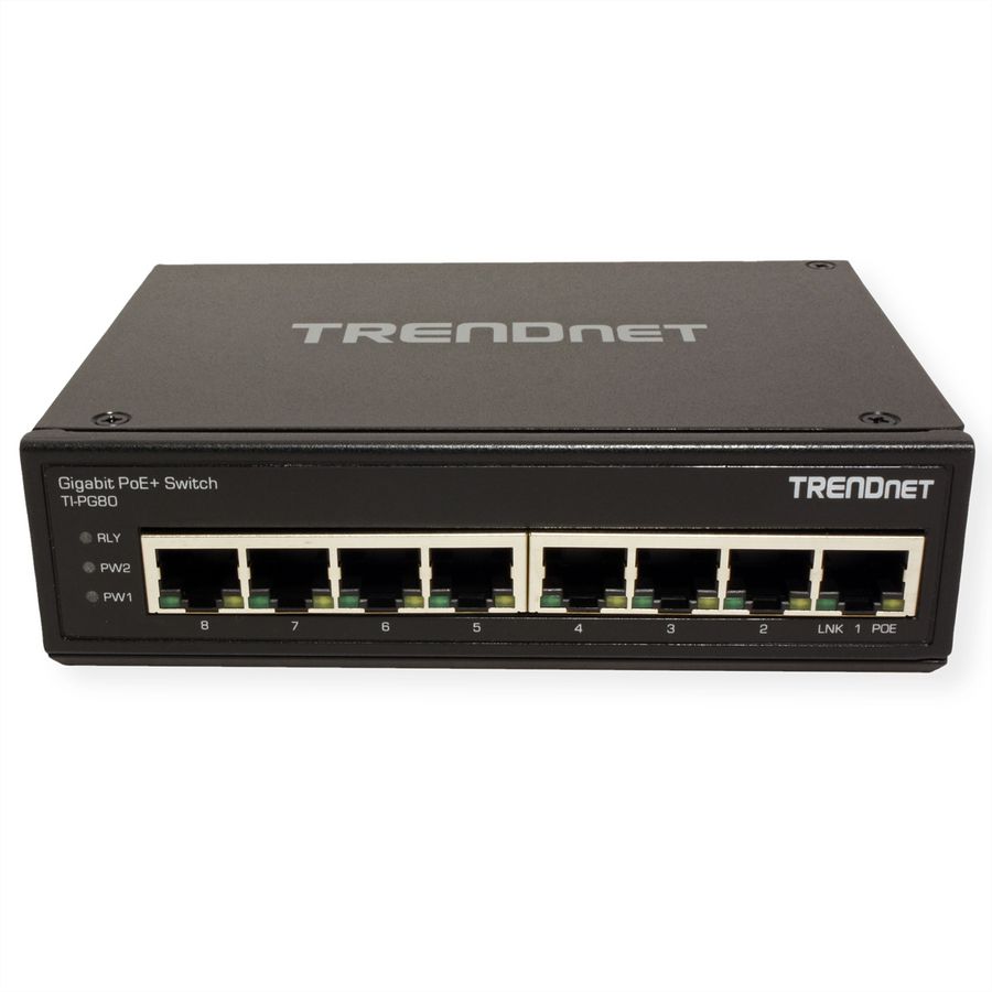 TRENDnet TI-PG80 8-Port Industrial Gigabit PoE+ DIN-Rail Switch