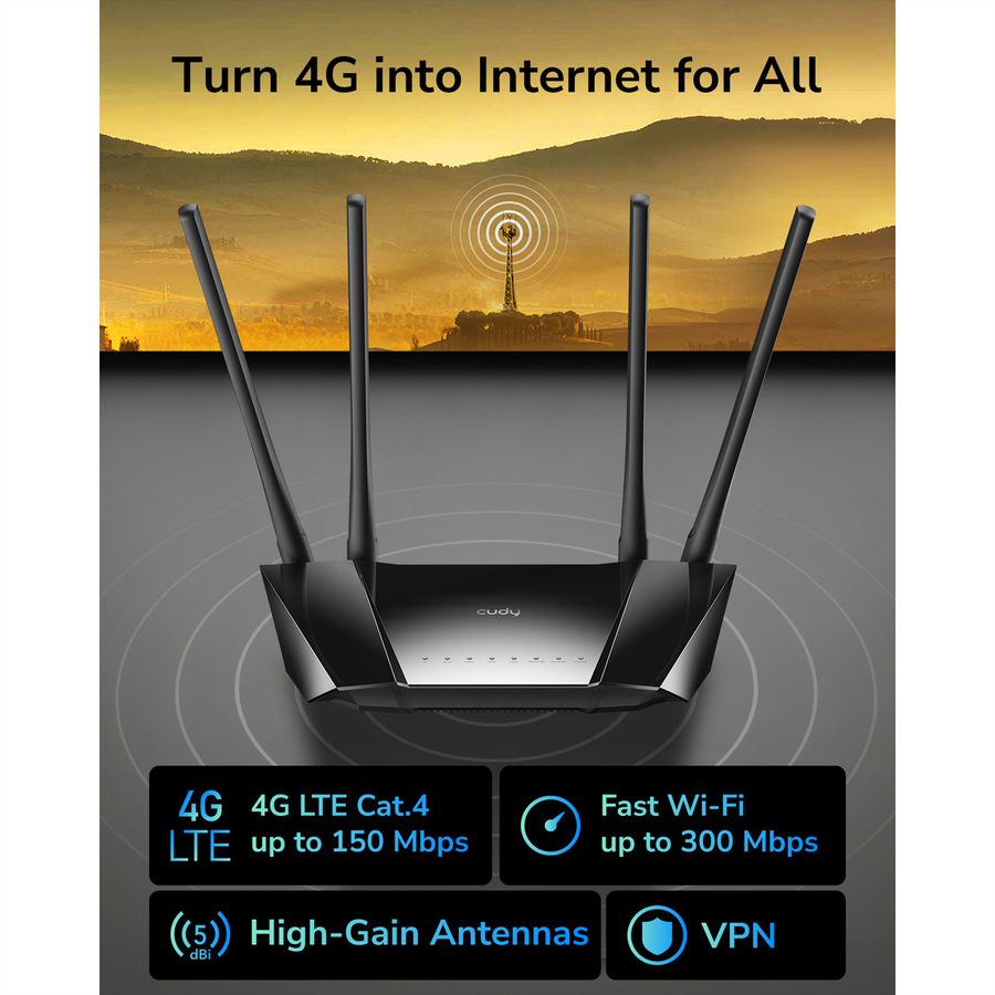 CUDY LT400 N300 Wi-Fi 4G LTE Router Cat4