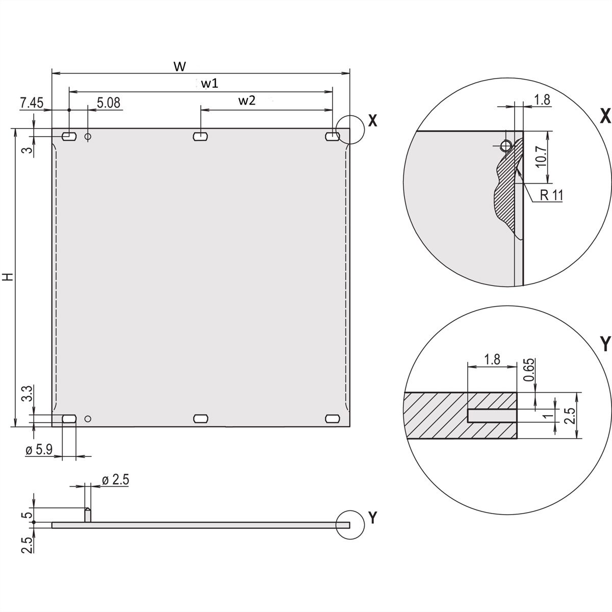 SCHROFF Front Panel, Refrofit Shielding, 6 U, 12 HP, 2.5 mm, Al, Anodized, Untreated Edges