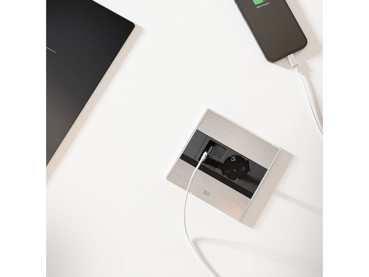 BACHMANN SENSE stainless steel look 1x P40, 1x USB A/C L=2.0m AEH