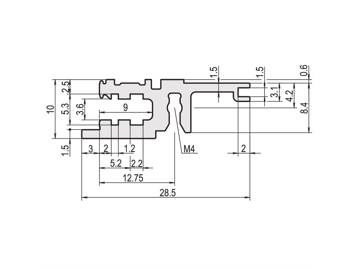 SCHROFF horizontale rail, voorzijde, type L-KD, licht, korte lip, 20 PK