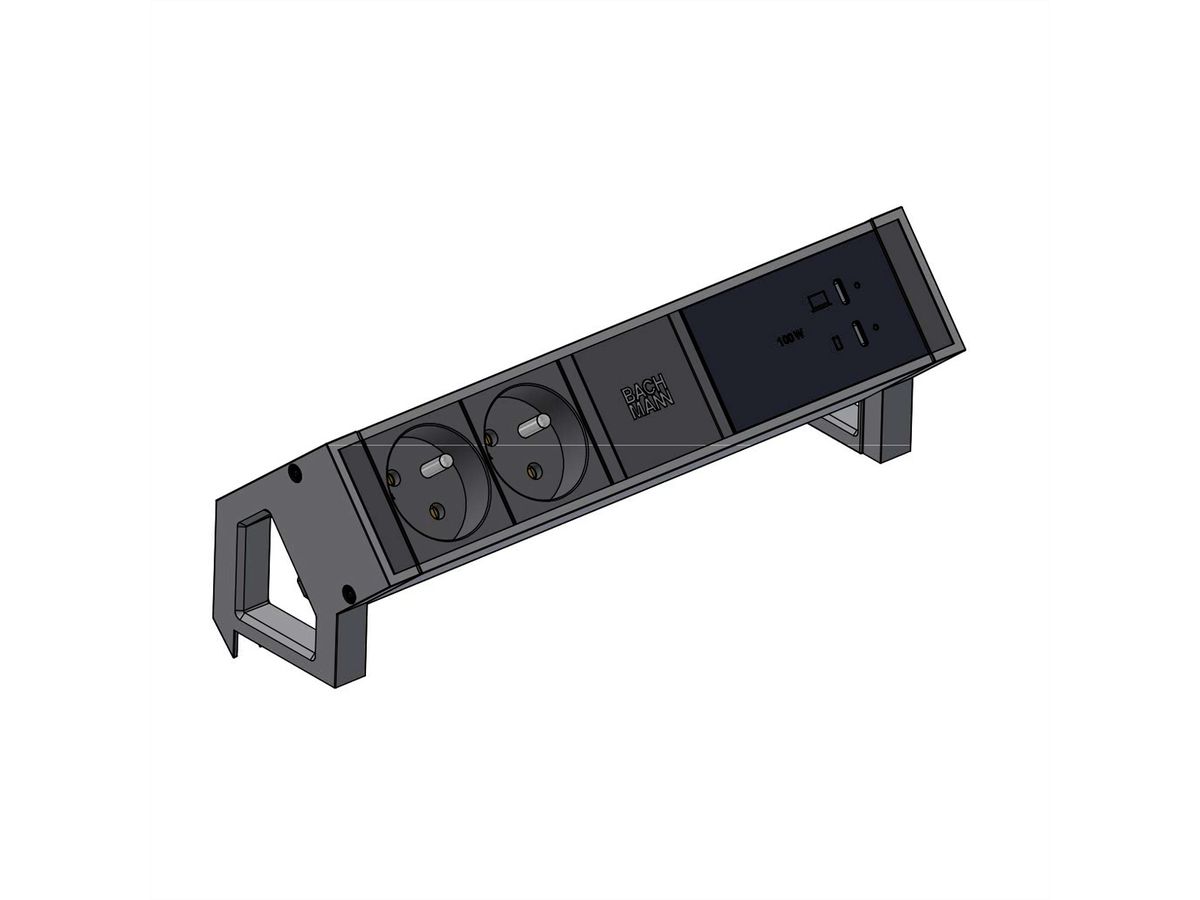 BACHMANN DESK2 2xUTE 1xUSB C/C 100W, L=0.2m INOX